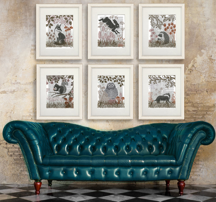 Collection, Country Lane Gallery 6 Book Prints, Woodland animal Art Print, Canvas Art