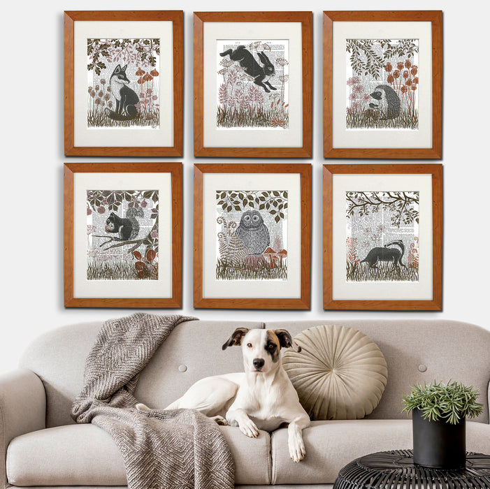 Collection, Country Lane Gallery 6 Book Prints, Woodland animal Art Print, Canvas Art