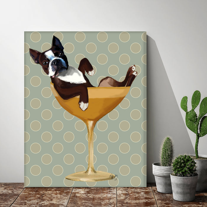 Boston Terrier in Cocktail Glass Dog Art Print, Wall Art