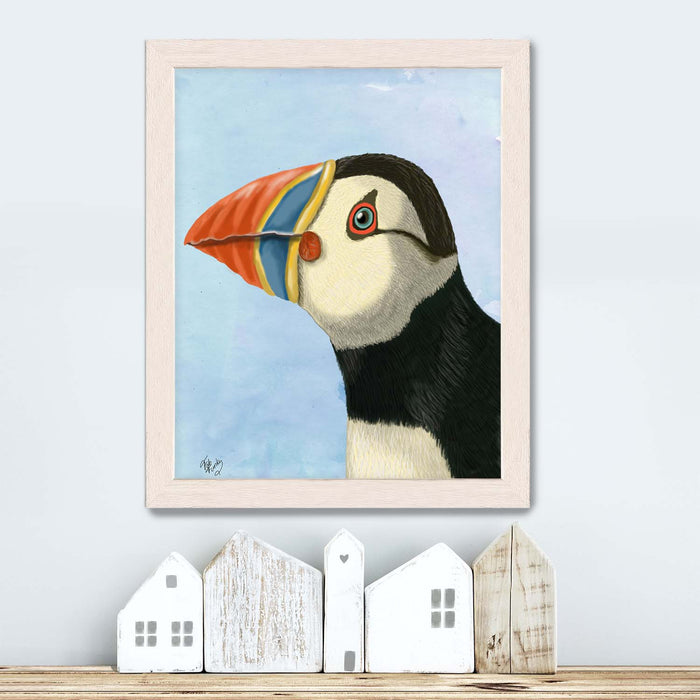 Puffin Portrait, Bird art print, Coastal wall art
