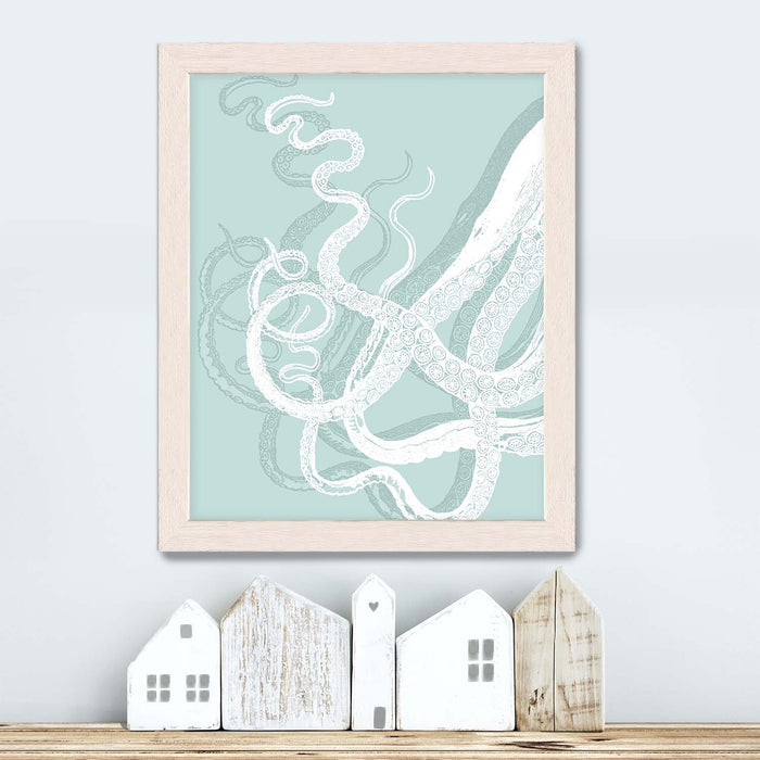 Octopus Tentacles, White on Seafoam, Nautical print, Coastal art