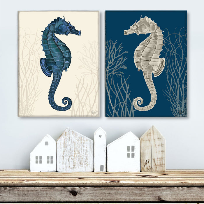 Collection - 2 Prints, Contrasting Seahorses, Nautical print, Coastal art