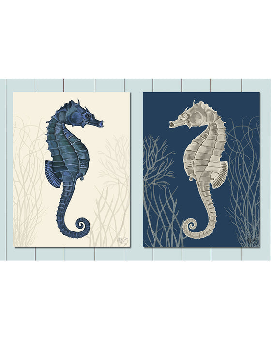 Collection - 2 Prints, Contrasting Seahorses, Nautical print, Coastal art