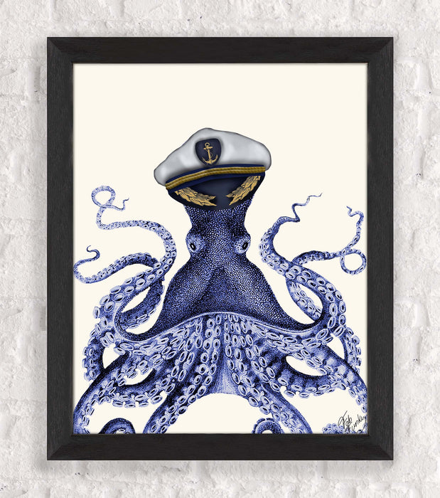 Captain Octopus, Nautical print, Coastal art