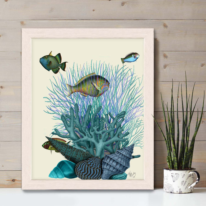 Fish, Blue Shells and Corals, Nautical print, Coastal art