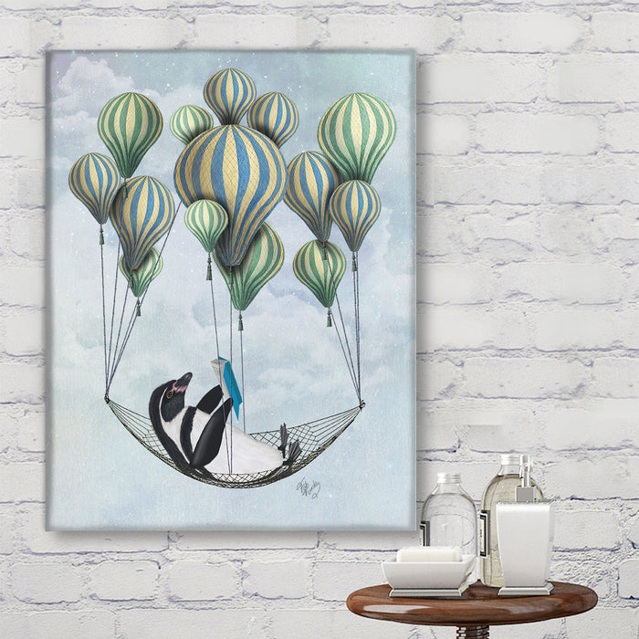 Penguin in Hammock Balloon, Art Print