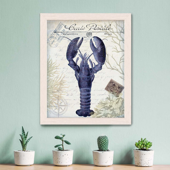 Seaside Postcard, Cream, Lobster, Nautical print, Coastal art