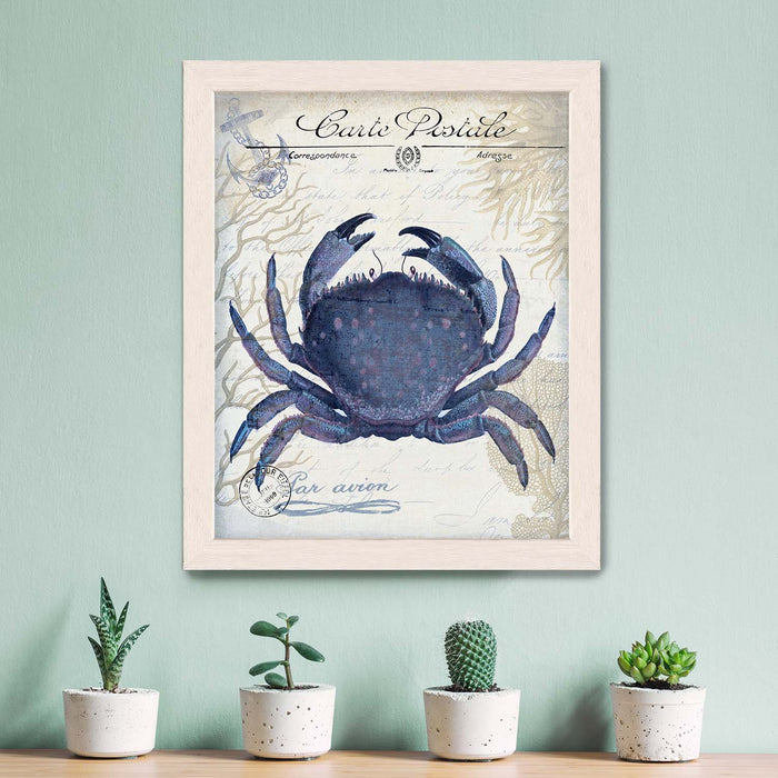 Seaside Postcard, Cream, Crab, Nautical print, Coastal art
