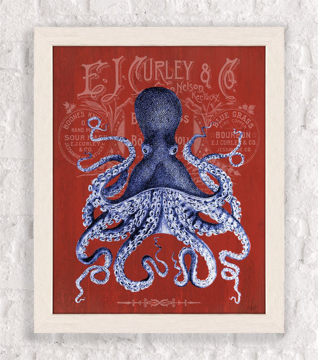 Octopus, Prohibition Octopus Red White or Blue, Nautical print, Coastal art