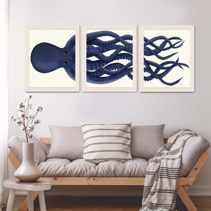 Collection - 3 prints, Giant Octopus,Triptych Blue or Aqua, Nautical print, Coastal art