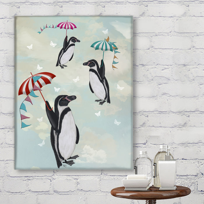 Floating Penguins, Art Print, Canvas Wall Art