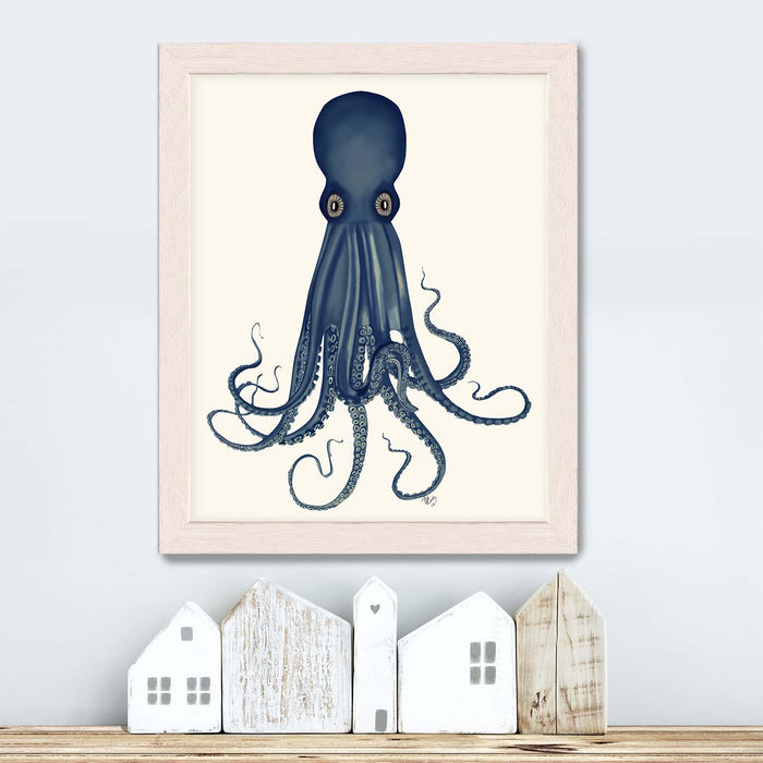 Octopus 8, Blue, Nautical print, Coastal art