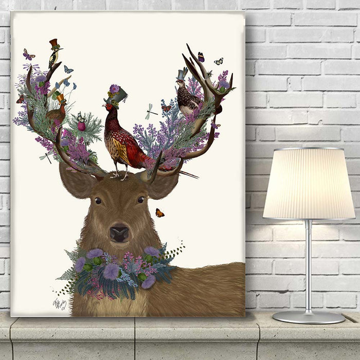 Deer Birdkeeper, Scottish, Art Print, Canvas Wall Art