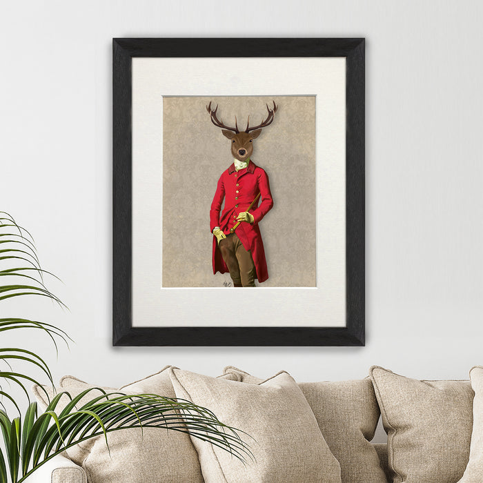Deer in Fuchsia Jacket, Art Print, Canvas Wall Art