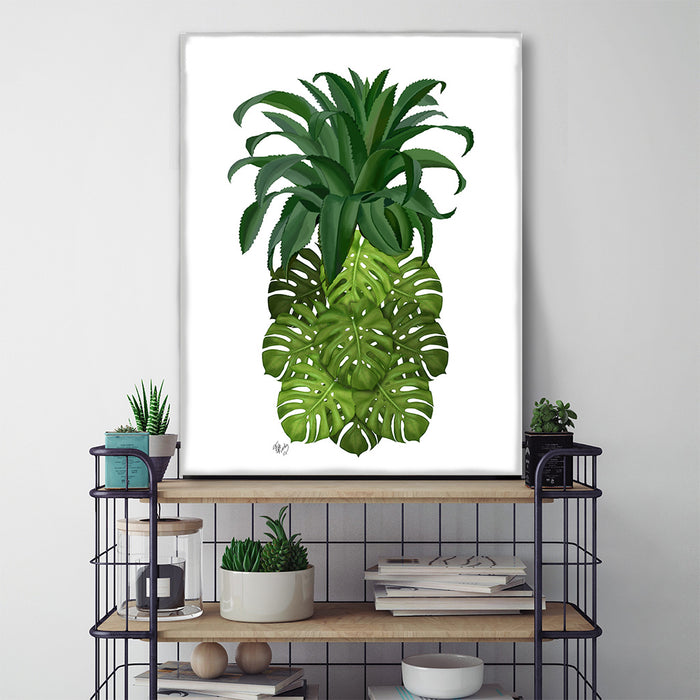 Pineapple, Monstera Leaf, Botanical art print, Wall art