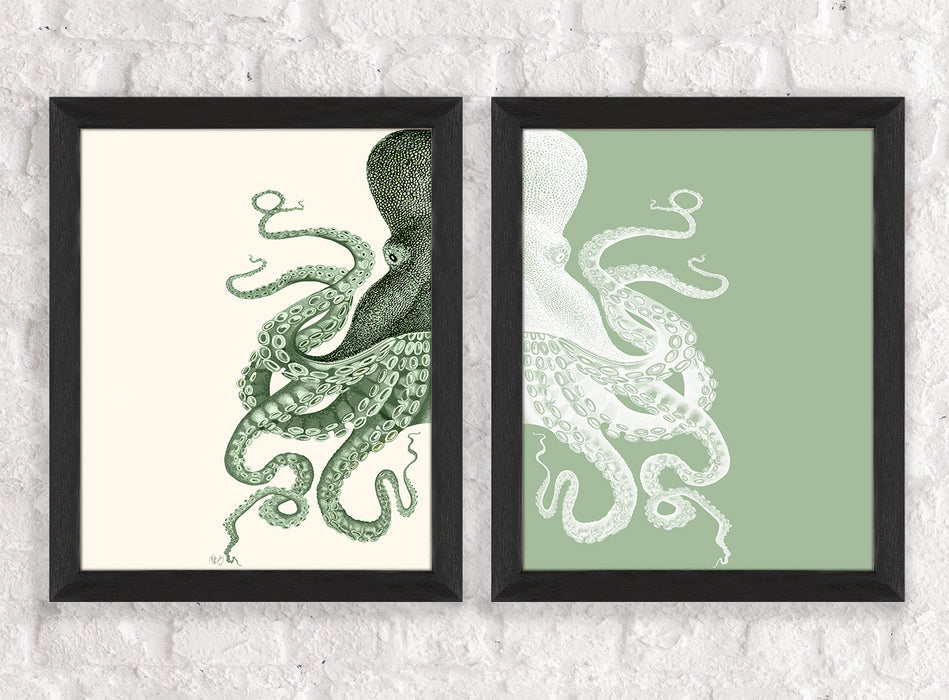 Collection - 2 Prints, Octopus, Navy Blue and Cream or Other Colour Options, Nautical print, Coastal art