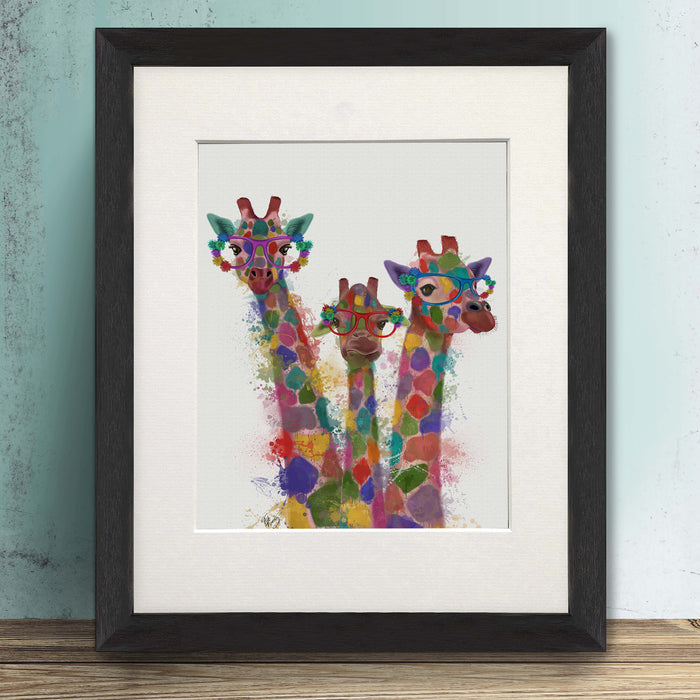 Giraffe Trio Rainbow Splash, Art Print, Canvas Wall Art