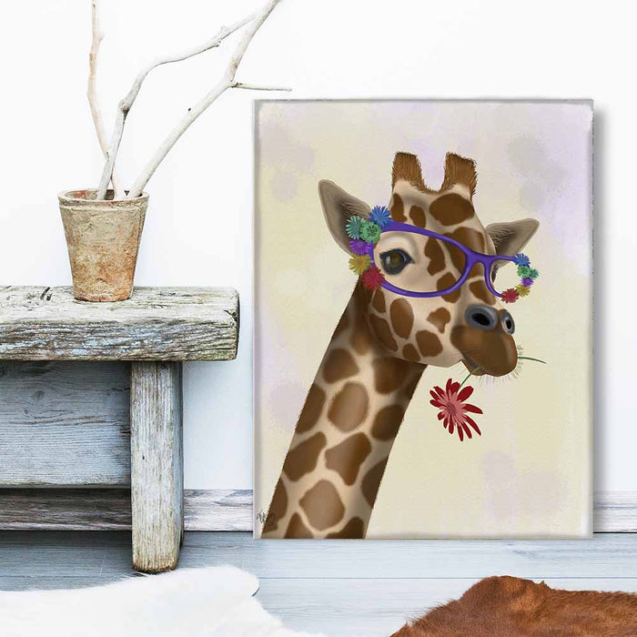 Giraffe and Flower Glasses 2, Art Print, Canvas Wall Art