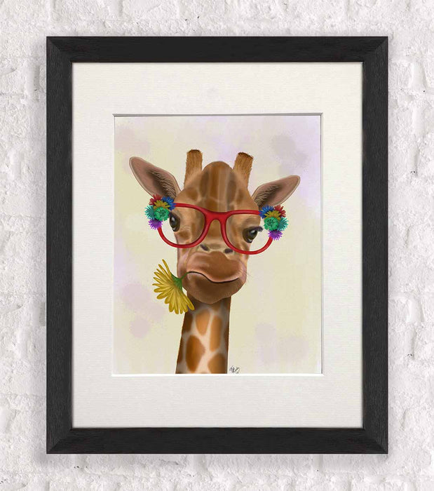 Giraffe and Flower Glasses 3, Art Print, Canvas Wall Art