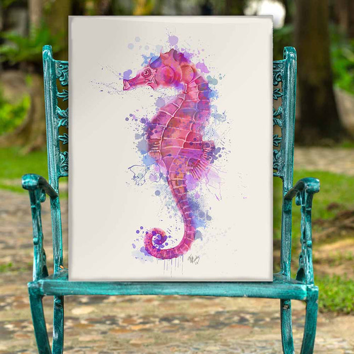 Seahorse Rainbow Splash Blue or Pink, Nautical, Coastal Art Print