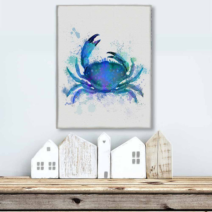 Crab 1 Blue Rainbow Splash, Nautical, Coastal Art Print