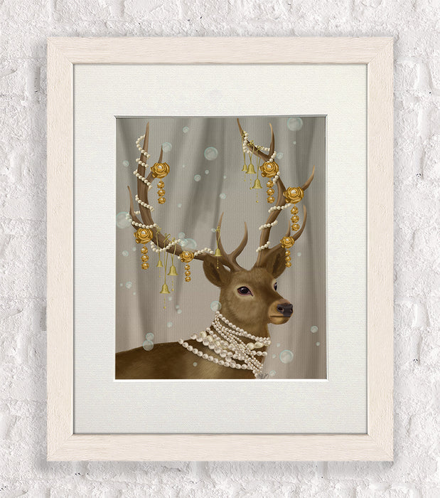 Deer with Gold Bells, Art Print, Canvas Wall Art