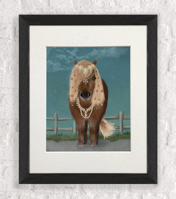 Horse Brown Pony with Bells, Full, Animal Art Print