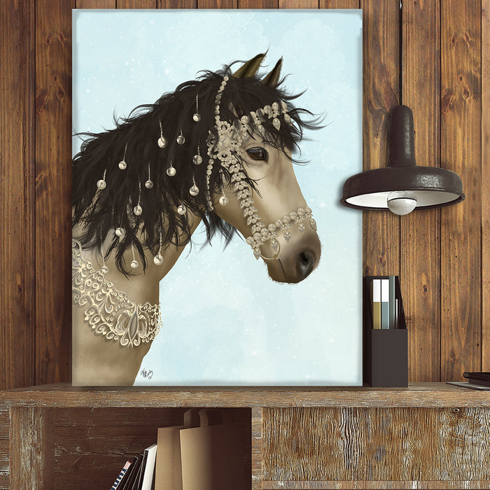 Horse Buckskin with Jewelled Bridle, Animal Art Print