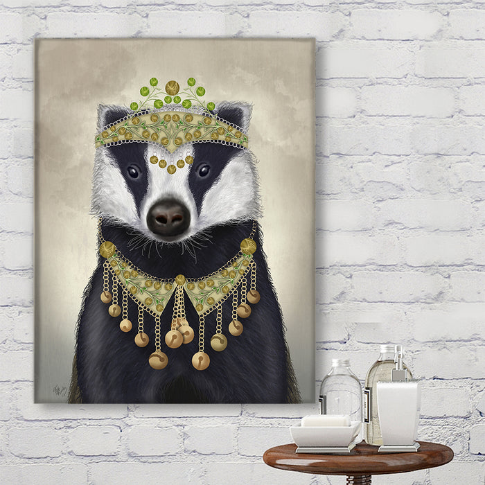 Badger with Tiara, Portrait, Animal Art Print, Wall Art