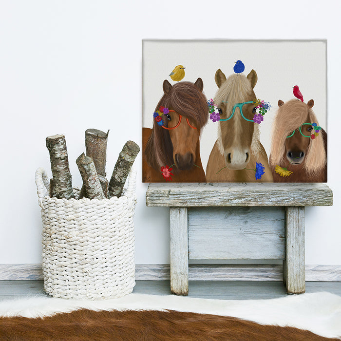 Horse Trio with Flower Glasses, Animal Art Print