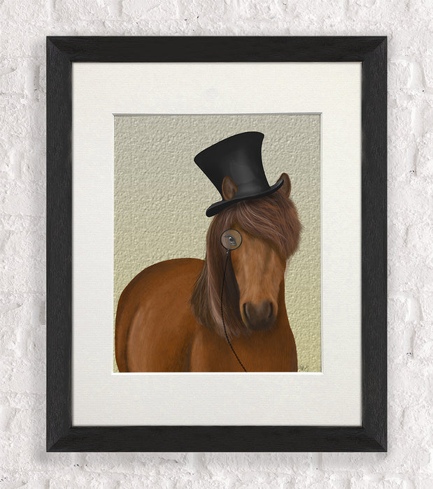 Horse Top Hat and Monocle, Animal Art Print