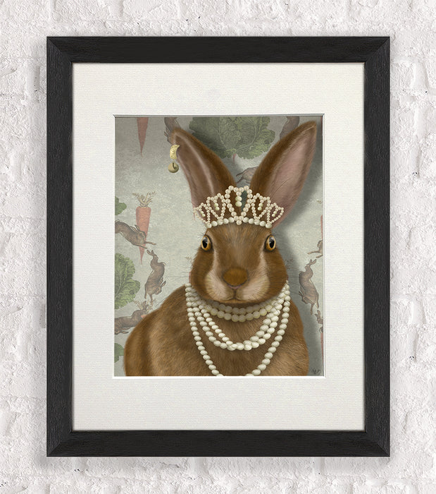 Rabbit and Pearls, Portrait, Art Print, Canvas Wall Art