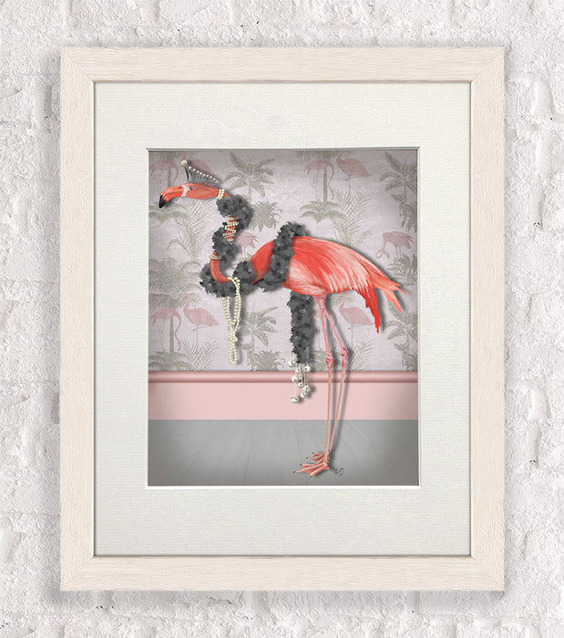 Flamingo and Pearls, Full, Bird Art Print, Wall Art