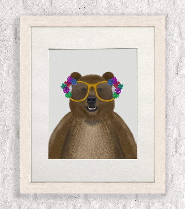 Bear and Flower Glasses, Animal Art Print, Wall Art