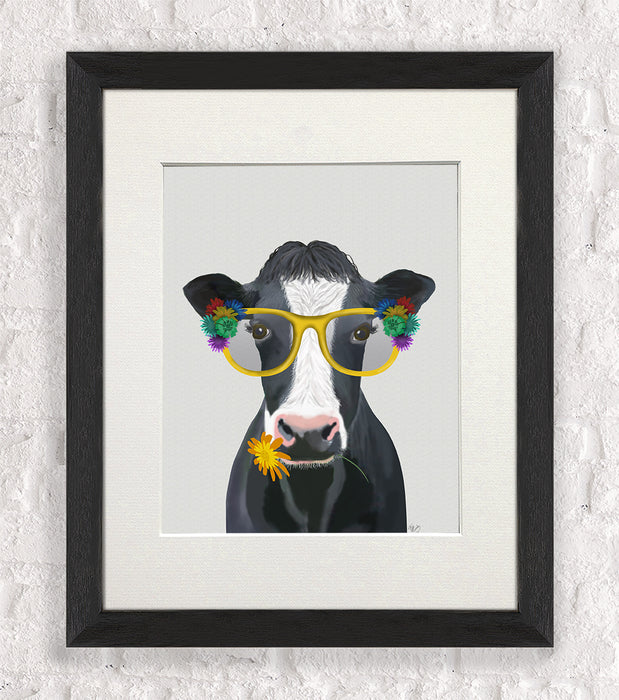 Cow and Flower Glasses, Animal Art Print, Wall Art