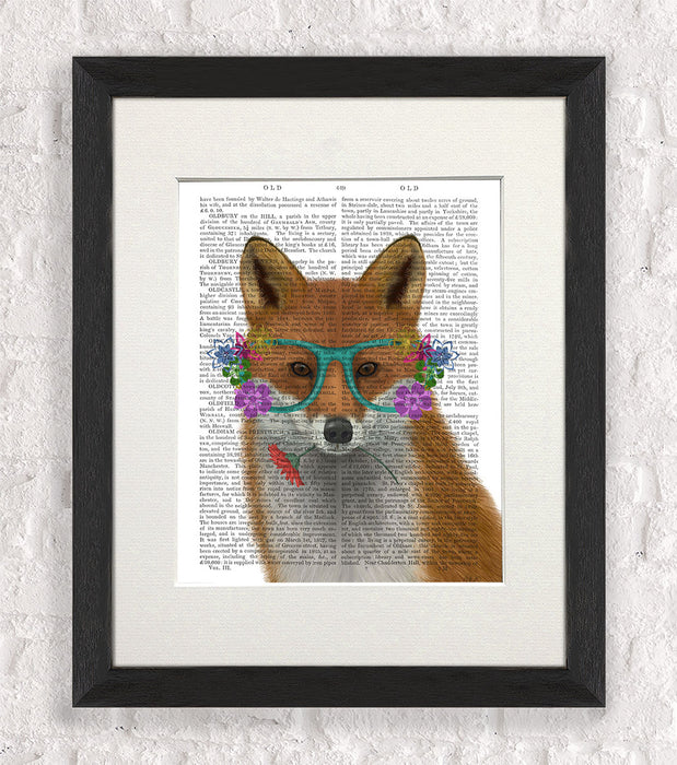 Fox and Flower Glasses, Art Print, Canvas Wall Art