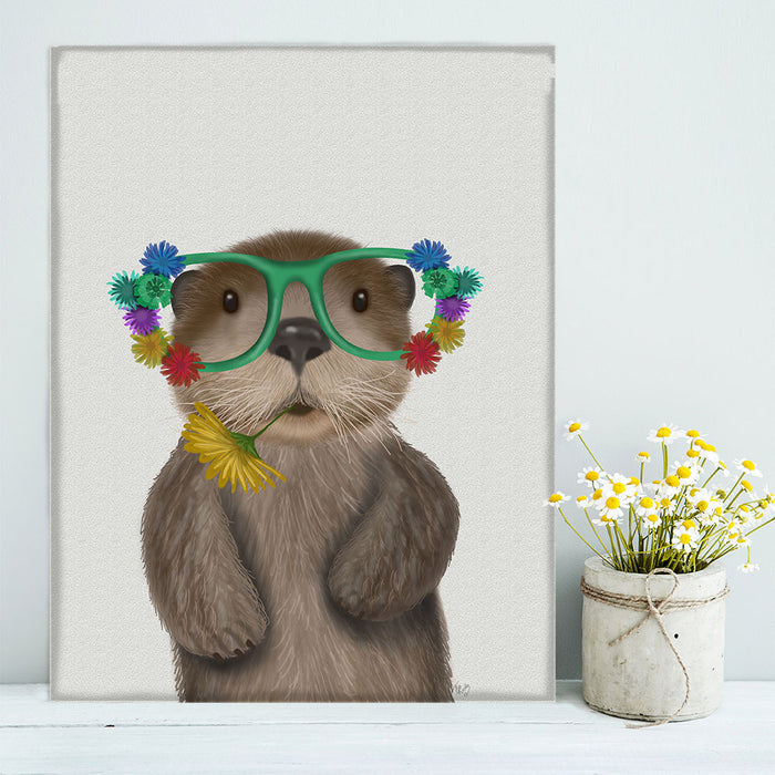 Otter and Flower Glasses, Art Print, Canvas Wall Art