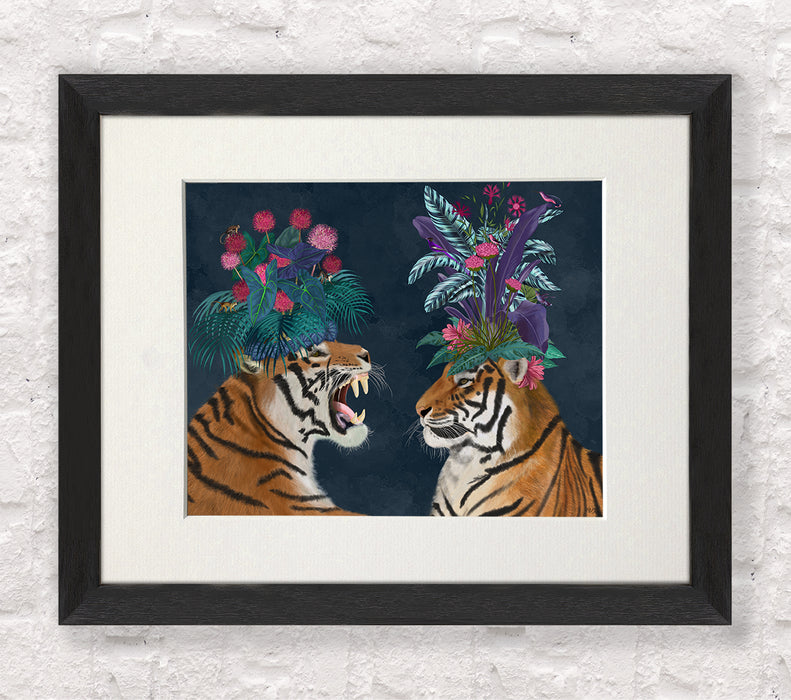 Hot House Tigers, Pair, Dark, Art Print