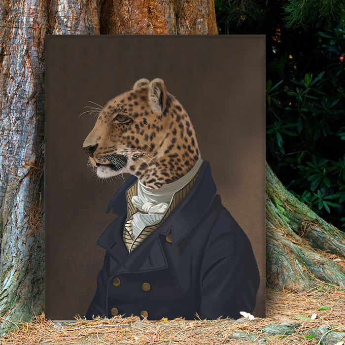 Leopard in Blue Jacket, Art Print, Canvas Wall Art