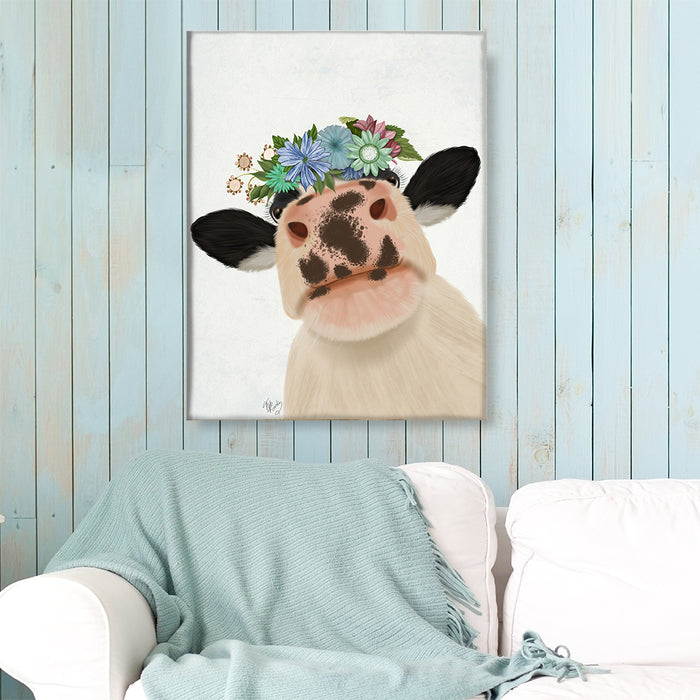 Cow with Flower Crown 2, Animal Art Print, Wall Art
