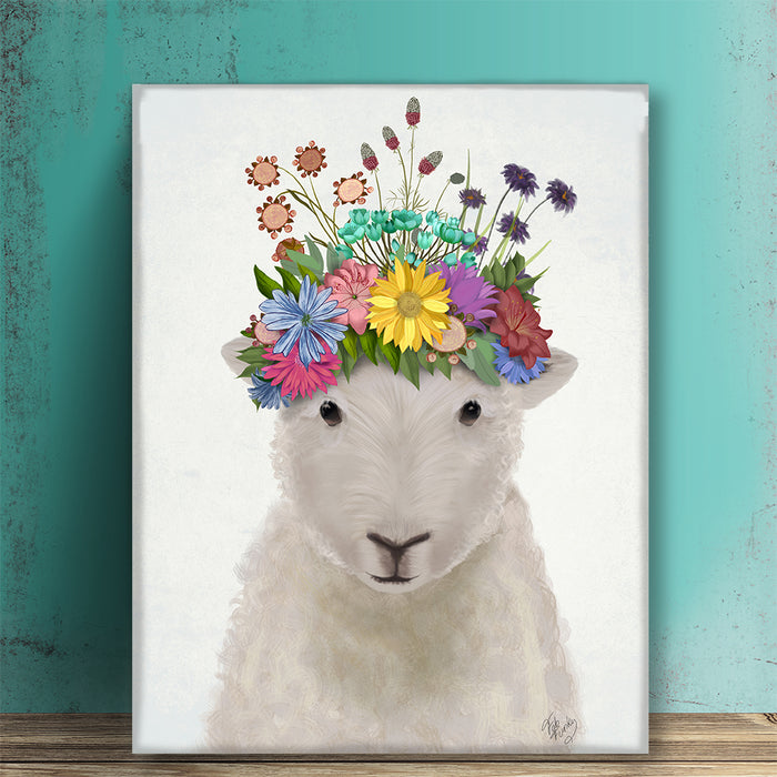 Sheep with Flower Crown 1, Animal Art Print, Wall Art