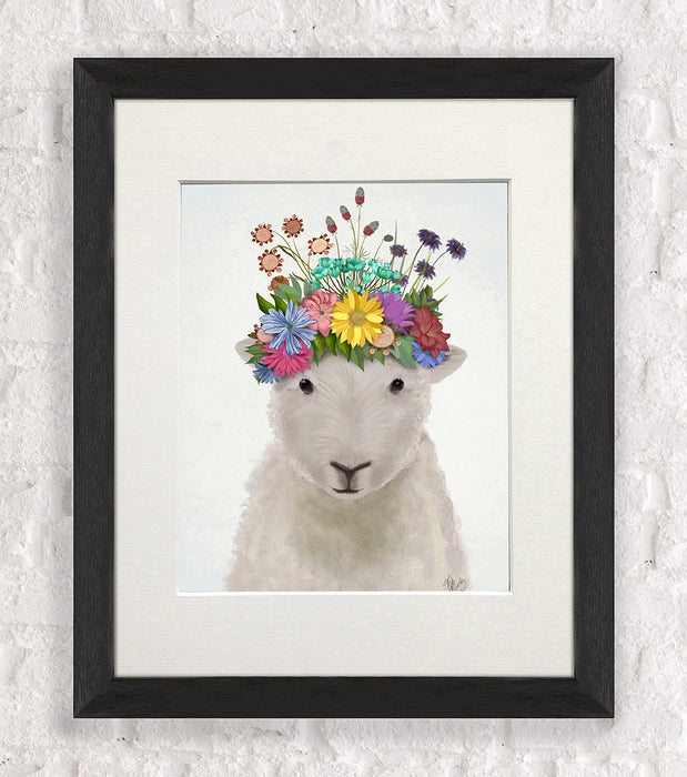 Sheep with Flower Crown 1, Animal Art Print, Wall Art