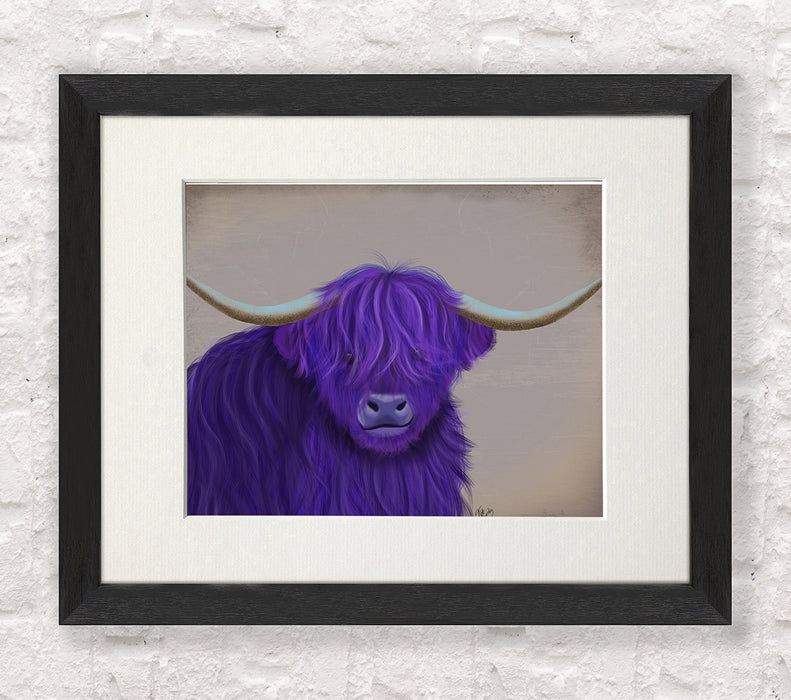 Highland Cow 5, Purple, Portrait, Animal Art Print