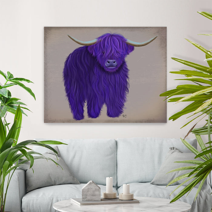 Highland Cow 5, Purple, Full, Animal Art Print