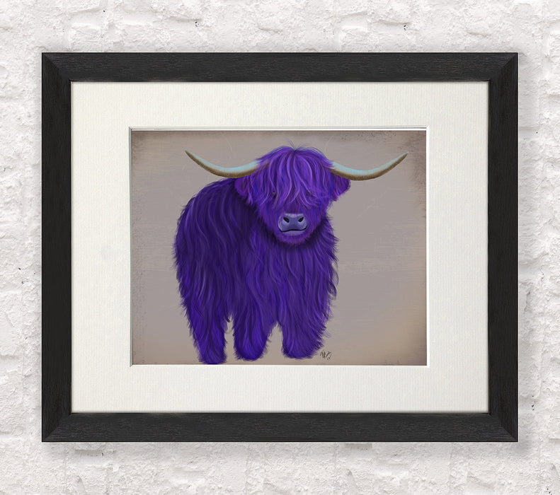 Highland Cow 5, Purple, Full, Animal Art Print