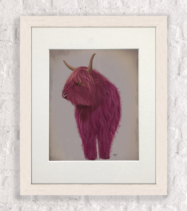 Highland Cow 4, Pink, Full, Animal Art Print