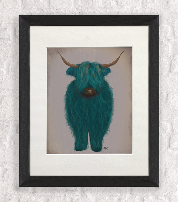 Highland Cow 3, Turquoise, Full, Animal Art Print