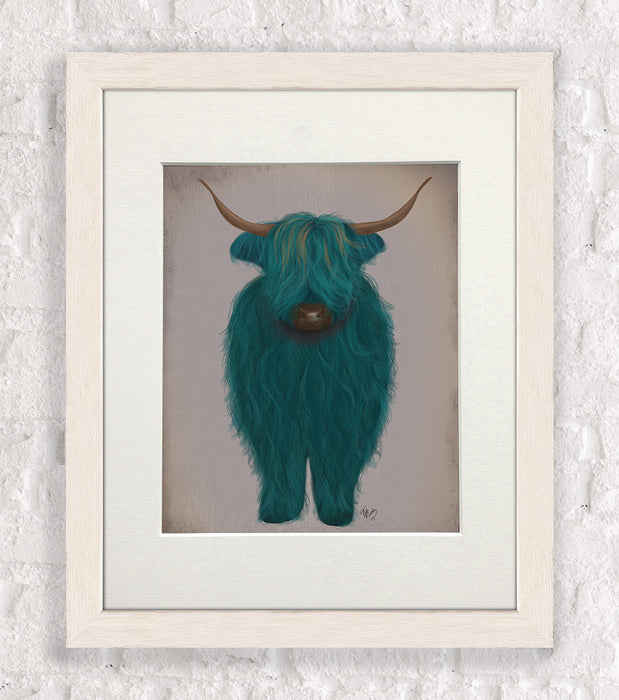 Highland Cow 3, Turquoise, Full, Animal Art Print