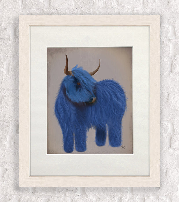 Highland Cow 2, Blue, Full, Animal Art Print