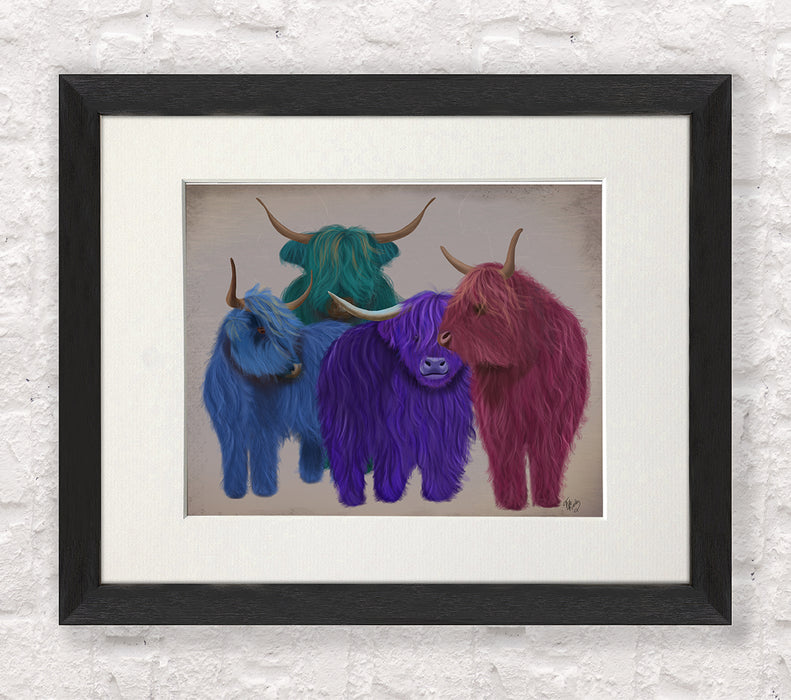 Highland Cows, Multicoloured Herd, Animal Art Print